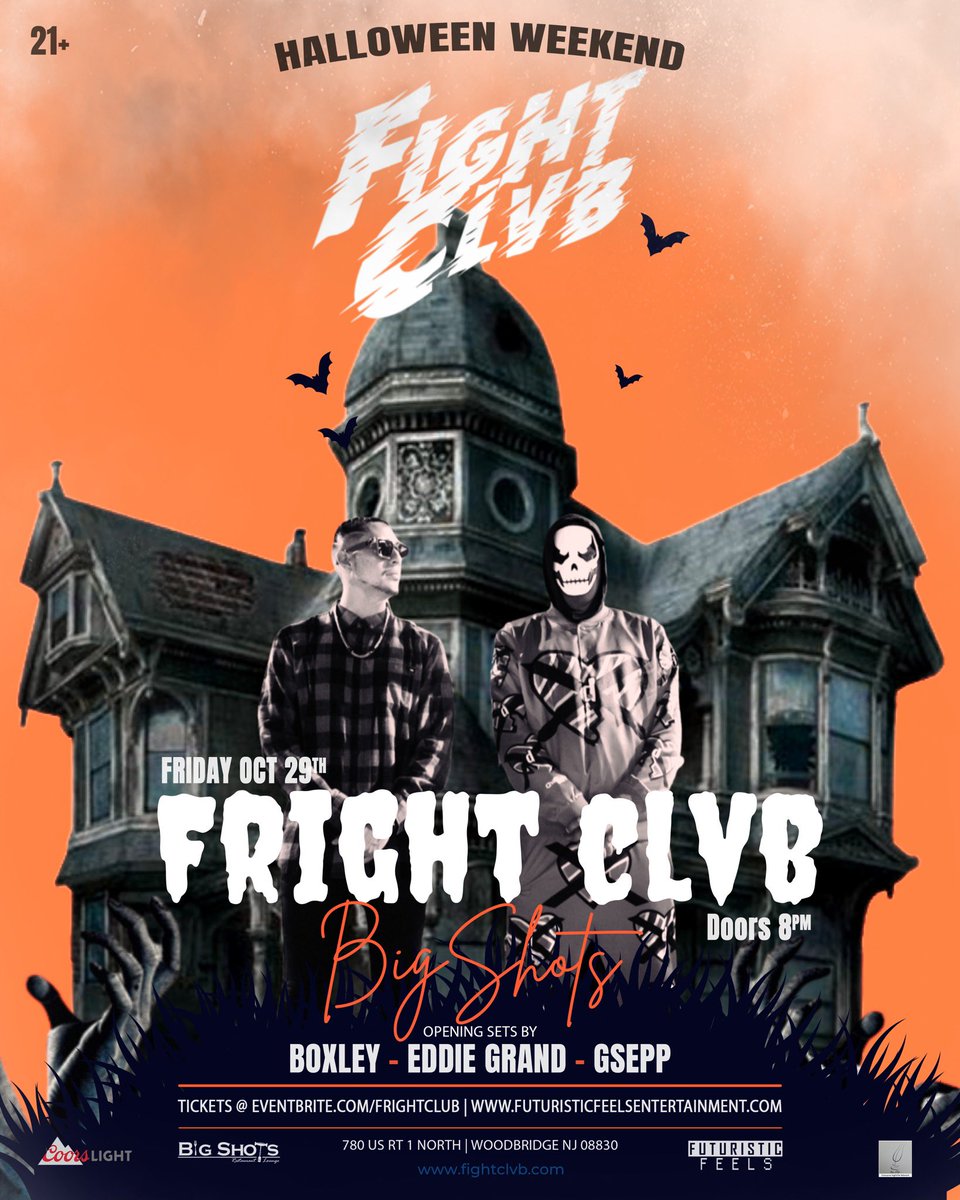 codyang3l's tweet image. Oct 29th 
@FIGHTCLVBMUSIC  will be live at Bigshots in Woodbridge Nj 
Also we will doing a costume contest as well 

Opening sets by @BrianBoxley @eddiegrandnj  and GSEPP

eventbrite.com/e/fright-club-…

GRAB YOUR TICKETS BEFORE ITS TOO LATE