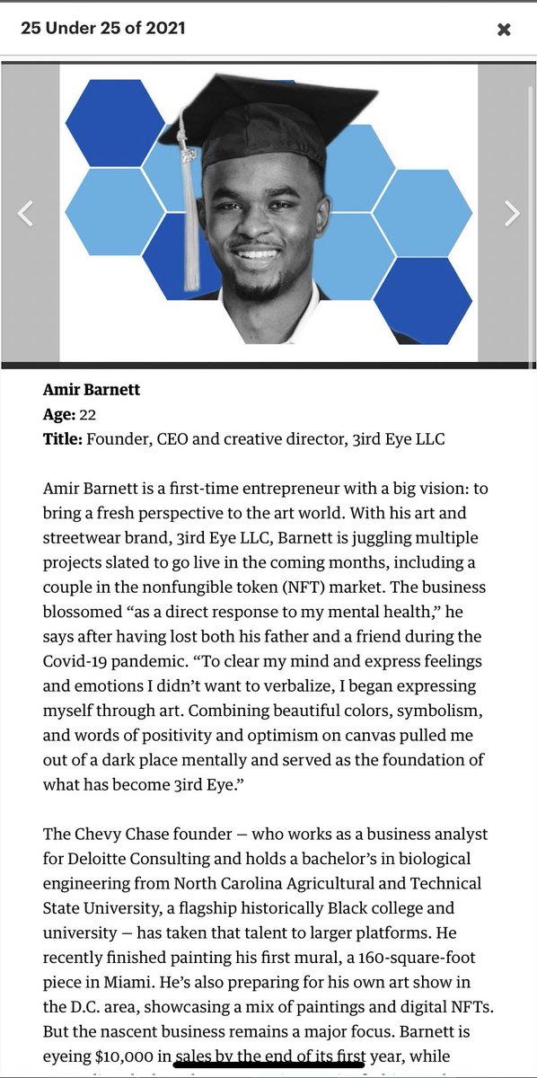 amir_barnett1's tweet photo. Excited to be recognized as part of @DC_Inno 25 Under 25 Class of 2021! ๐
It is an honor to be mentioned amongst some of the brightest young innovators and entrepreneurs in the Nationโs Capitol ๐๐พ
Article: https://t.co/eMdIkPYSCc
#DCinno #wbj #25under25 https://t.co/yOvEqBGOce