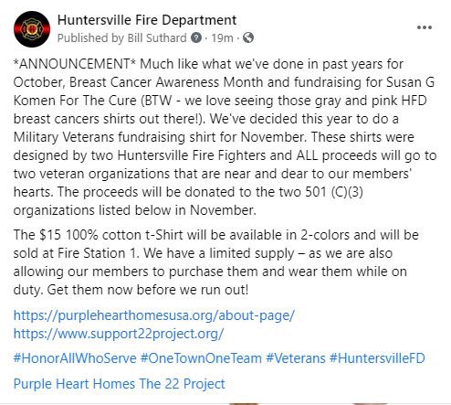 Huntersville_FD's tweet photo. *ALERT* As you may have heard…#Facebook & #Instagram servers were down today. We have heard that it may have been because of these shirts! Sales are 🔥. We sold out of green in 3 days…more on the way! #YouShutDownFacebook #OneTownOneTeam #The22Project #Veterans https://t.co/mTJAE0b6JG