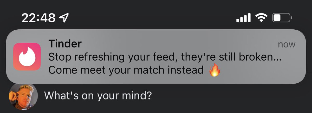 imkyleminers's tweet photo. Fanks for being there, Tinder. https://t.co/Dw9RjzLofc