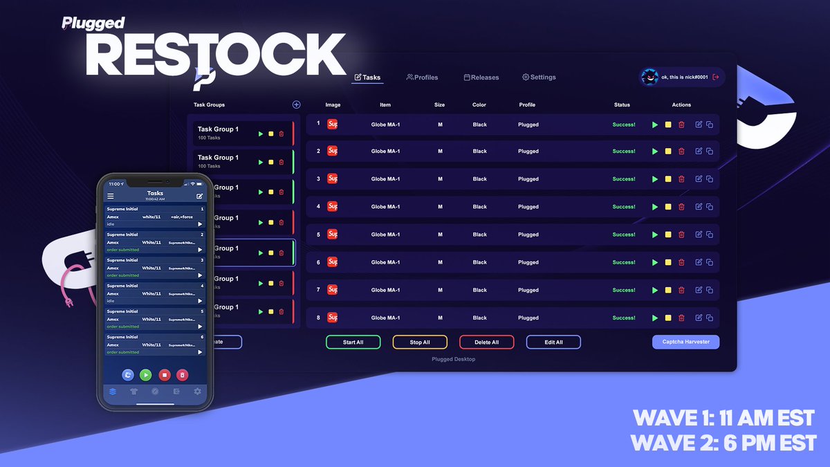 PluggedAIO's tweet photo. 🚨RESTOCK ANNOUNCEMENT🚨

• Date: Wednesday 10/6 
• Time: 11am EST and 6pm EST
• Site: https://t.co/RUrkxCY1nS

RT, Like, and Follow @PluggedAIO @PluggedDesktop for the chance to win a free key 🥳 https://t.co/7cpShSrFBN
