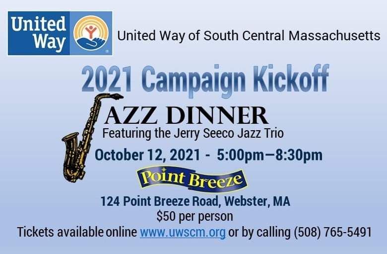 MaOCoin's tweet photo. Join @UnitedWaySCM for the 2021 Campaign Kickoff.  As we enjoy cool jazz, fine dining and honor former United Way of Webster-Dudley Executive Director Janet Scheffler.  
Tickets available at https://t.co/0In3lqpHap https://t.co/Vd6qEKspVC