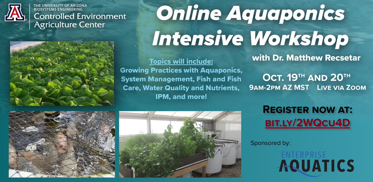 Almost two weeks away! If you have ever been interested in Aquaponics or are currently operating a small to medium-scale system, you don't want to miss this awesome workshop! Register now here: bit.ly/2WQcu4D

#aquaponics #onlineclass #controlledenvironmentagriculture