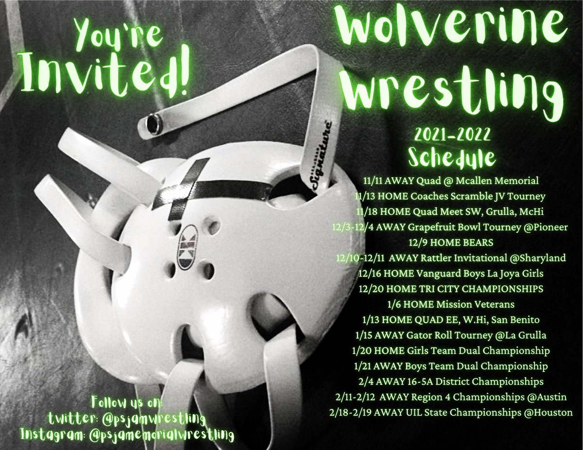 PSJAMwrestling's tweet photo. See you there
 #psjaisd #psjamemorial #psjamemorialwrestling #VERINEpride #CBWC #txhswrestling #rgvwrestling #wrestlingtx #wrestlingtexas #956wrestling #wolverinewrestling #wrestling #loswolverines #iGRAPPLE #INtakedownsWEtrust✌🏾#wrestleCENTER #UIL #UILwrestling #UILstate https://t.co/ytkXeaDSj2
