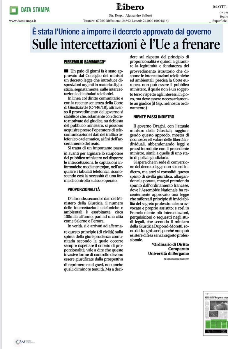 Limite imposto dalla UE all’abuso di intercettazioni telefoniche.
Un importante passo verso la tutela delle libertà individuali e contro la barbarie giustizialista.
⁦<a href="/CamerePenali/">Unione Camere Penali Italiane</a>⁩ ⁦<a href="/CameraPenaleRM/">Camera Penale di Roma</a>⁩