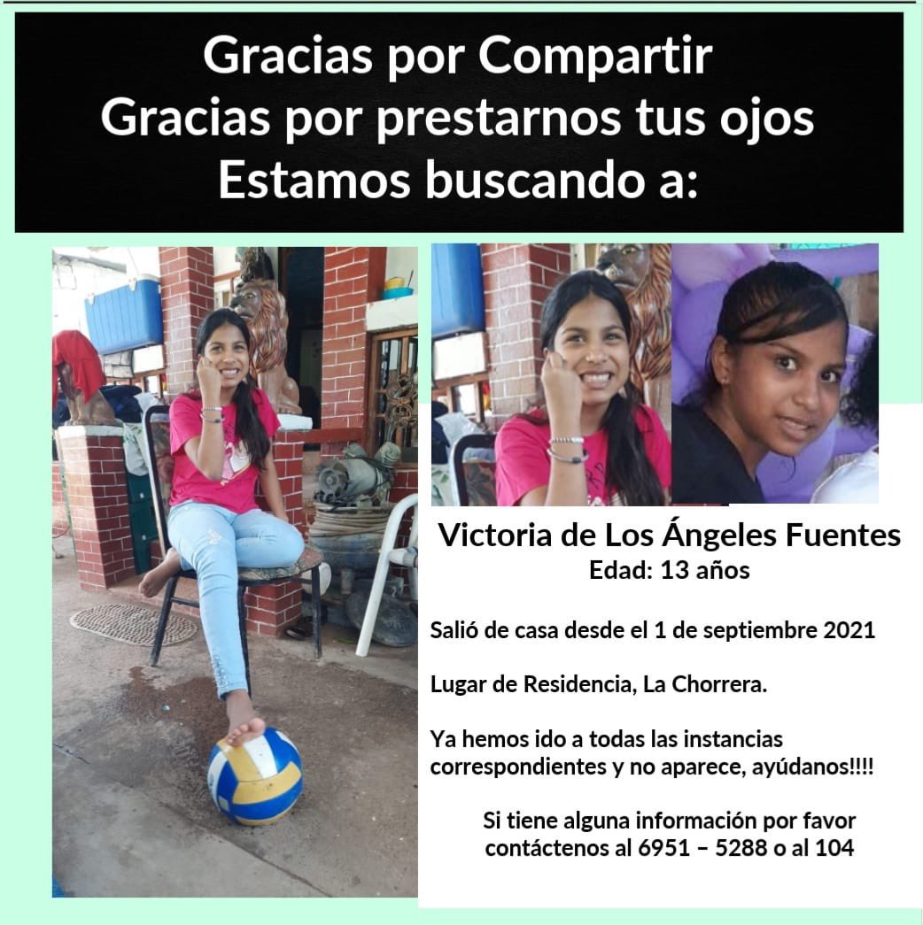 Victoria está perdida desde el 1 de Sept! La Chorrera! Favor hacer retweet!