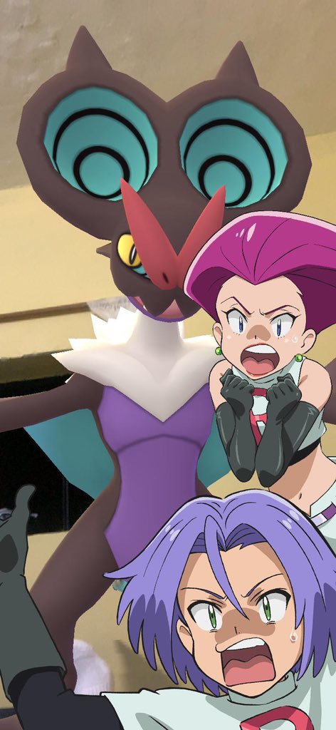 SHaddy_Y's tweet image. Thank you @PokemonGoApp for team Rocket’s photobomb 😂😂 I love them also! I just got my giant bat!!! #PokemonGO #PokemonGoPhoto #Noivern #JessieJames