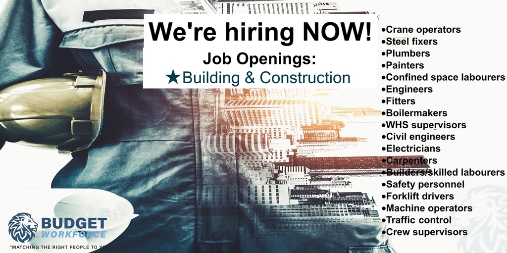 BudgetWorkforce's tweet photo. #Civil Engineers 
#Electricians
#Carpenters
#Builders/skilled labourers
#Safety personnel
 #Forklift drivers
#Traffic control
#Crew supervisors
#Crane operators
#Steel fixers
#Plumbers
 #Painters
#Engineers
 #Fitters
#Boilermakers
REGISTER at
 https://t.co/QrVRt1emZe https://t.co/aQIqXIefKu