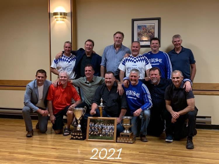 DunnvilleUnited's tweet photo. On Saturday night the Dunnville United family celebrated the 25th Anniversary since the 1996 DUSC team won The Triple Crown.

#DUSC https://t.co/4RS5JHa5c1