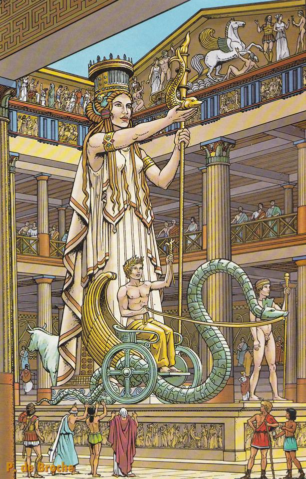 chapps's tweet photo. @DimitriTilloi In the #Alix comics, there was a wonderful scene in the Telesterion in Eleusis (as seen in the Victor-Auguste Blavette print from the exhibition, also copied below). Appropriately, the statue is fully #polychromed. https://t.co/QbzGgHaG3t