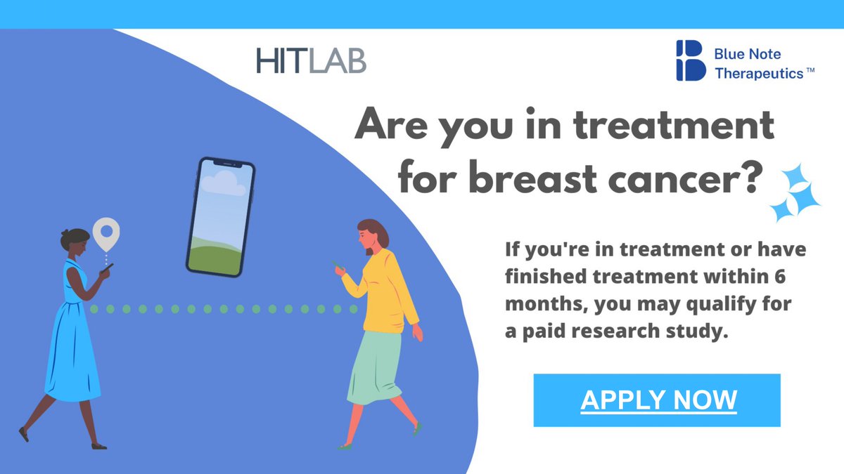 HITLABnyc's tweet photo. Are you currently in treatment for breast cancer (or finished treatment in the past 6 months)? You may be eligible to participate in a research study testing the user experience of a mobile app for stress management among cancer patients. learn more at:  https://t.co/9GRoobwKjB https://t.co/Rybp1DviMQ
