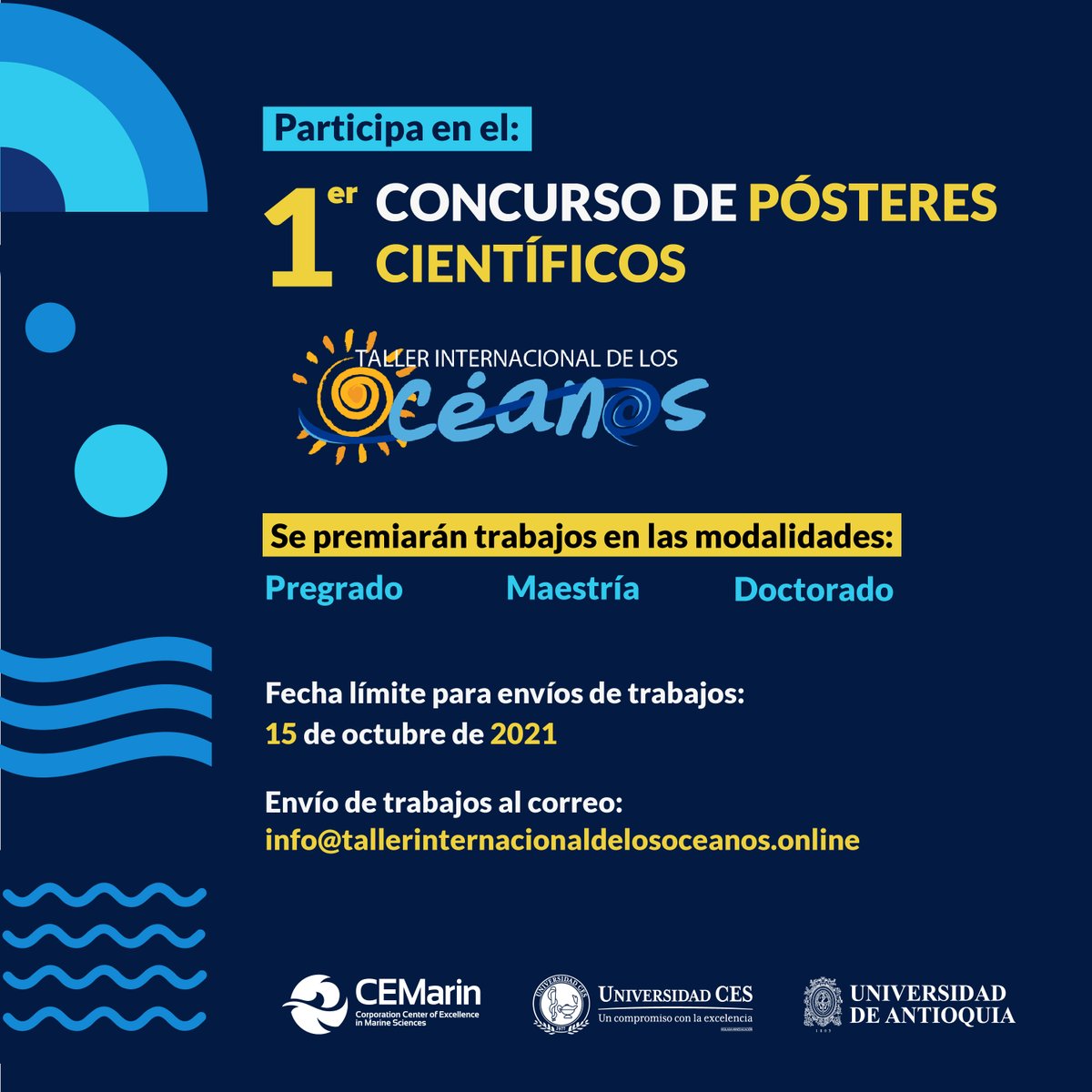 😃¿Eres estudiante de pregrado o posgrado y tienes trabajos inspirados en las problemáticas, funcionamiento o innovaciones para la preservación de los #Océanos?🌊💙
¡Anímate a participar en el I Concurso de #PósteresCientíficos del TIO 2021!
Información 👉 bit.ly/NormasPosterTI…