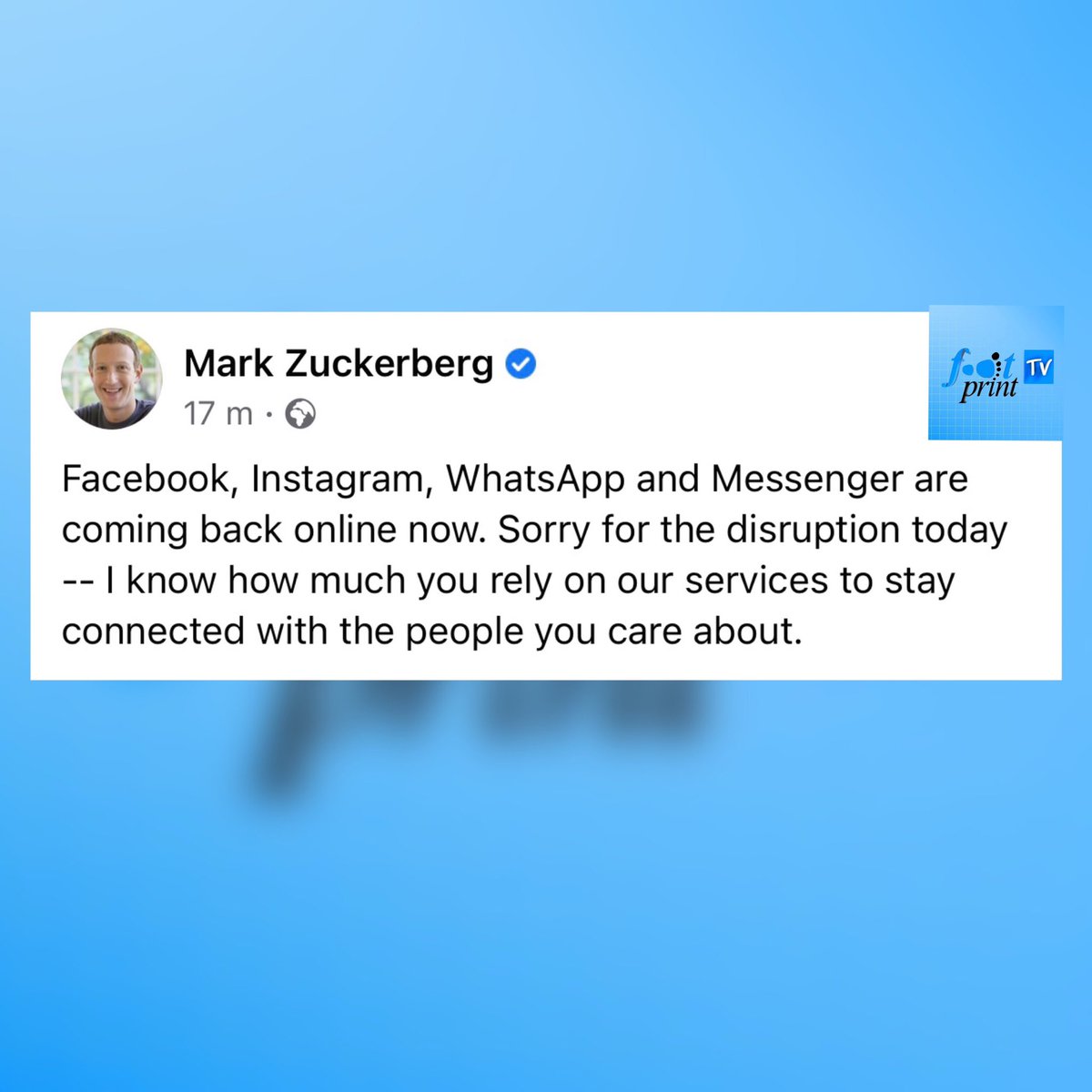 myfootprinttv's tweet image. From @zuck 🙏
Let’s stay connected Fam❤️

#footprinttv #here2bless #gospel
#WhatsApp #instagramdisabled #facebookdown #facebookwhistleblower #FacebookandInstagram