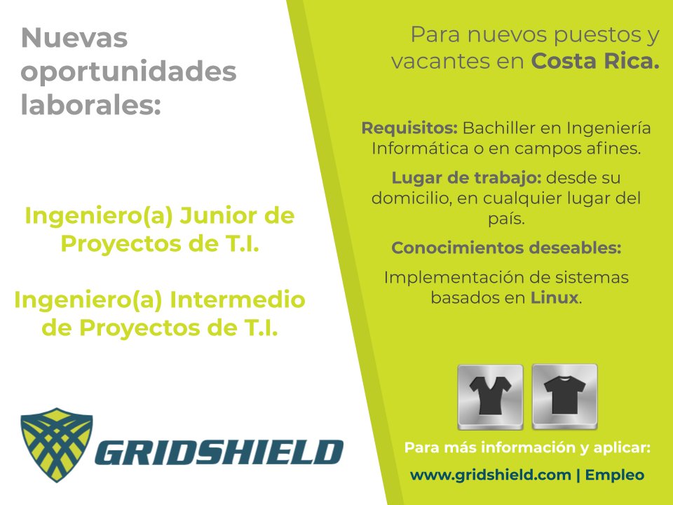 intelicolab's tweet photo. ¡Más oportunidades laborales en GRIDSHIELD!

Para más información o aplicar a algún puesto, por favor visitar https://t.co/3mhUFBpsAs | Empleo https://t.co/Iwo70ZF772