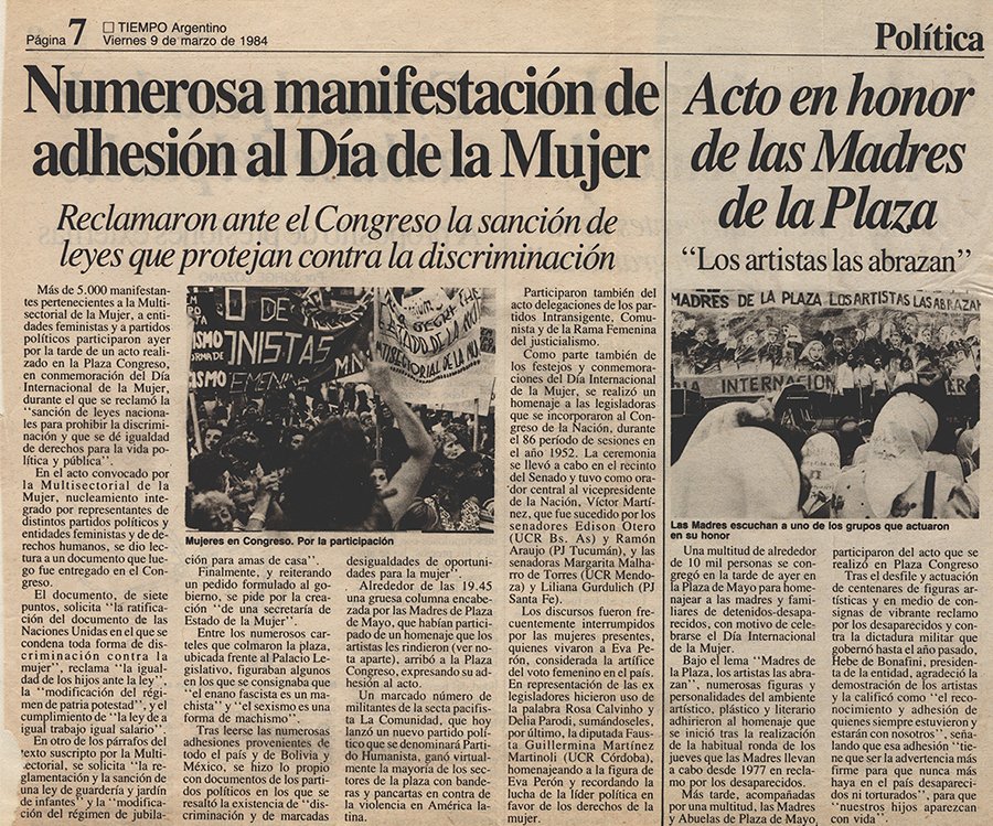 84enigma_'s tweet photo. NOTICIAS 🗞️

Nota en Tiempo Argentino del 9 de marzo sobre Actos del Día Internacional de Mujer y Homenaje a las Madres, 1984.

La democracia está apenas comenzando y las mujeres copan las plazas reclamando sus derechos #Roma5 #50huellasET https://t.co/VfpUNxE3TT