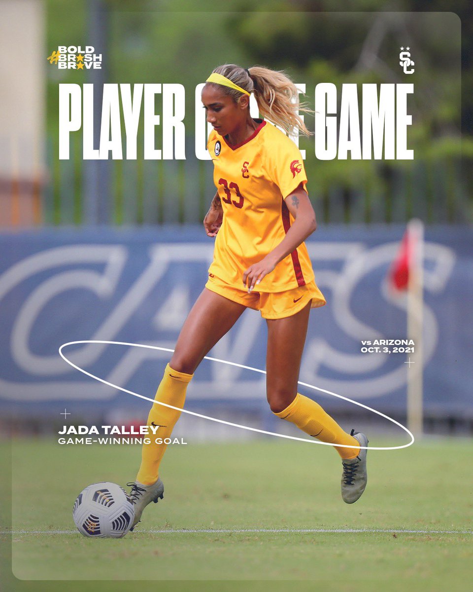 After scoring the game-winner against her former squad, <a href="/jadatalley_/">Jada Talley</a> is our Player of the Game from yesterday’s victory!

Recap/highlights: usctrojans.com/news/2021/10/3…

#FightOn | #BoldBrashBrave