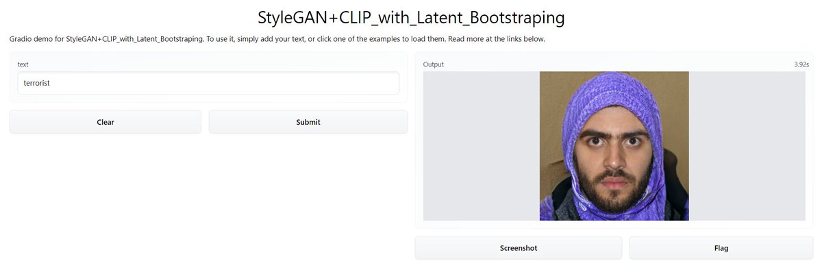 You may have heard that algorithms don't just reflect bias, they amplify it

Here's a very visual example of that...

We generate portraits that are "closest" to a given text prompt🤳

Here, the prompt is "terrorist" and the output isn't a bearded guy, or a hijabi...

but BOTH😬