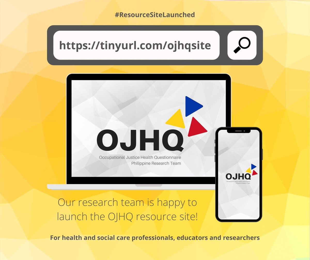 The Occupational Justice Health Questionnaire #OJHQ resource site has been launched! tinyurl.com/ojhqsite For use of health care, social welfare and justice workers in their practice, teaching, and scholarship. Enjoy!