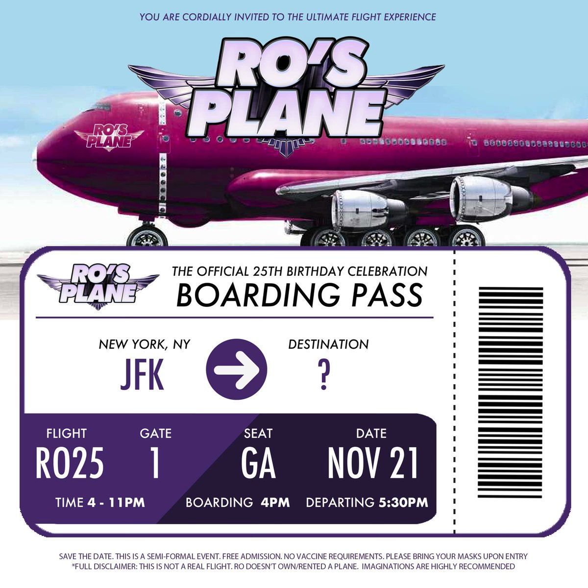 rodollaz_'s tweet photo. Flight details for #RosPlane — 🛩Departure on November 21st. Come celebrate my 25th Birthday in Brooklyn, NY. Hope to see you there! #GenTravel #RosPlane #Ro25 https://t.co/2GIdjmbPLN