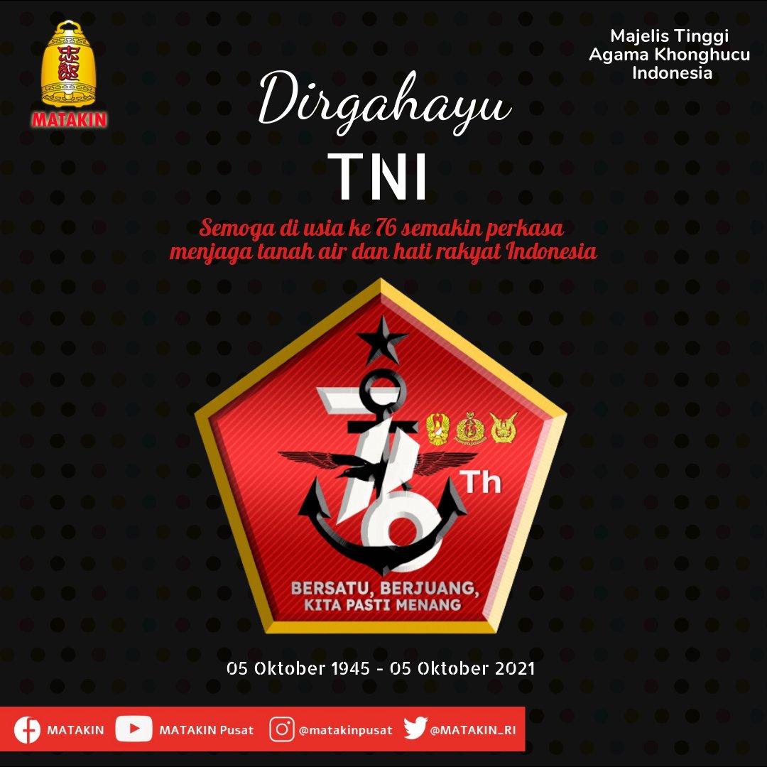 MATAKIN_RI's tweet photo. Dirgahayu Tentara Nasional Indonesia ke 76.

Tanah air harus di jaga dari generasi ke generasi, tidak boleh ditinggalkan sekedar pertimbangan pribadi. Bersiaplah untuk mati, tetapi jangan pergi. https://t.co/BXoUOXiwjT