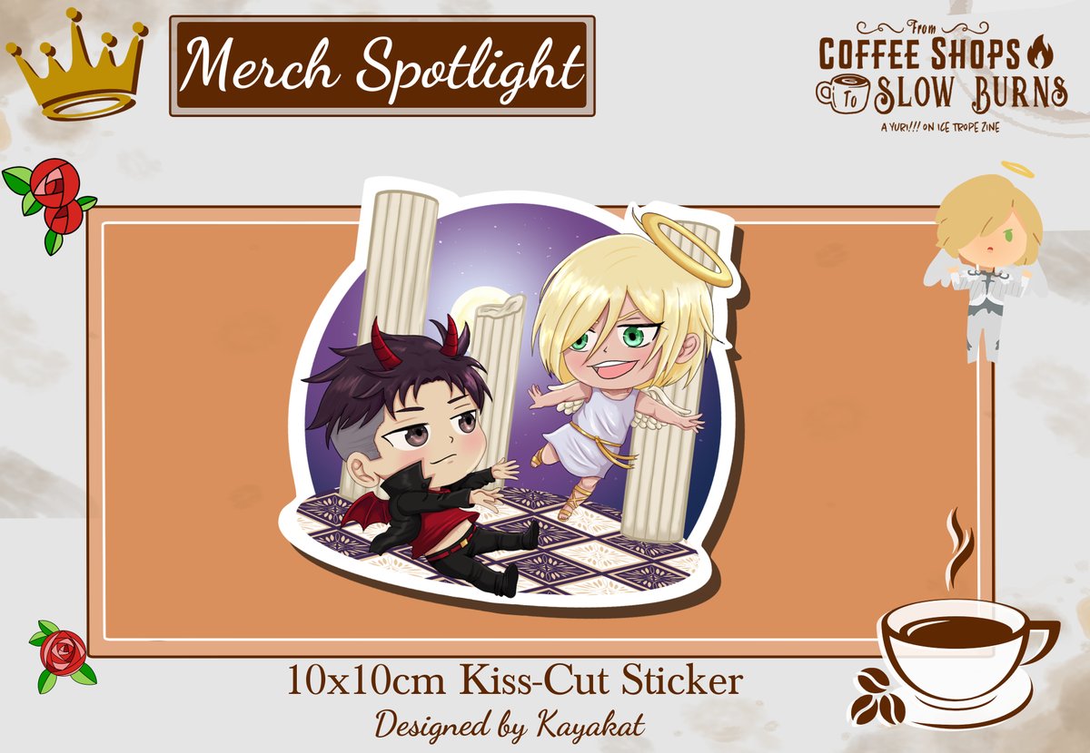 ✨Merch Spotlight✨

Designed by Kayakat <a href="/JudithKayakat/">Kayakat</a>, our 10x10cm sticker features angel Yuri and devil Otabek!

Order ☕From Coffee Shops to Slow Burns🔥 Here➡yoitropezine.ecwid.com