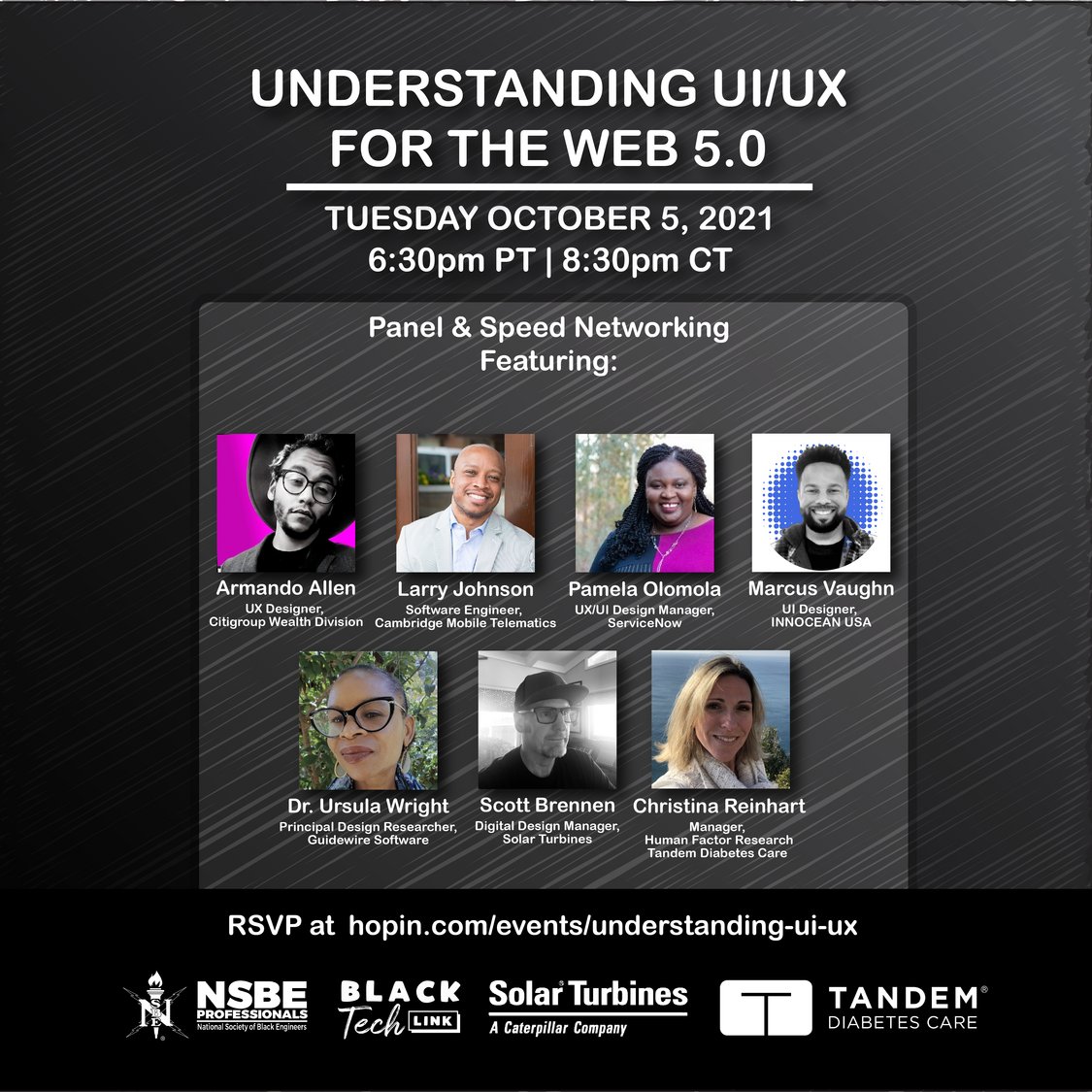 nsbesdpro's tweet photo. Understanding UI/UX for the Web 5.0 Panel Discussion &amp; Speed Networking Tomorrow 10/5. Shout out to our partners @blacktechlink @solarturbines @tandemdiabetes for supporting our event! - https://t.co/4FnvqOxST6 https://t.co/XBxqWJkD0r