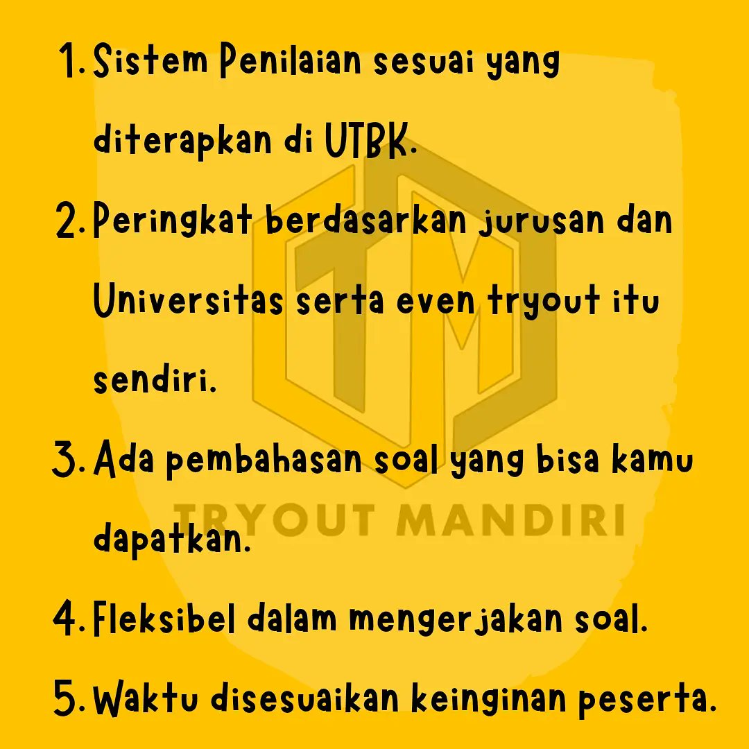 tryout_mandiri's tweet photo. Ini alasan kenapa kamu harus ikut TryOut UTBK di TryOut Mandiri. Yakin ngga mau coba? Mumpung lagi gratis loh dalam rangka Hari Sumpah Pemuda. Cuss daftar di https://t.co/BIftZQHFEN mulai jam 09.00 WIB yaa 😉 https://t.co/o1MCTWQbo2