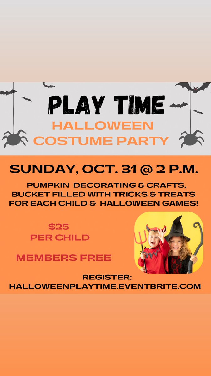 Our next special event at <a href="/PlayTimeRI/">Play Time RI</a> ! Spots will fill fast, register at HalloweenPlayTime.eventbrite.com
