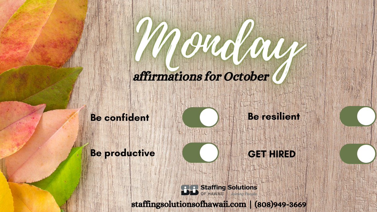 StaffingHawaii's tweet photo. Start your dream job this October; We be-leaf in you 😏🍃 Browse a wide array of opportunities now ➡️ https://t.co/XZsomiSLCY
.
.
.
.
.
#Hawaii #Honolulu #luckywelivehawaii #HawaiiJobs #hawaiilife #staffing #recruitment #hiring https://t.co/LluRHCJDOZ