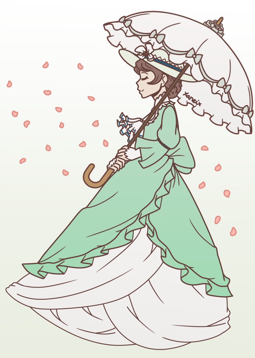More bsd fanart and this time it's the beautiful Margaret Mitchell (fell in love with her design on day one). Side views are hard but drawing her umbrella and dress was fun #BungouStrayDogs #bsd #bsdfanart #Margaretmitchell