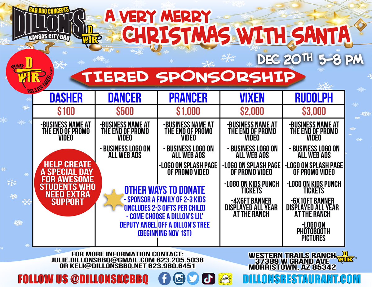 DillonsKCBBQ's tweet photo. We are currently looking for SPONSORS for our 2021 Very Merry Christmas With Santa event. Last year was a huge success and we are hoping to be able to help more students who need extra support, especially during the holidays.
#charity #tistheseason #helpingothers #sponsor https://t.co/OHTrPMMPie