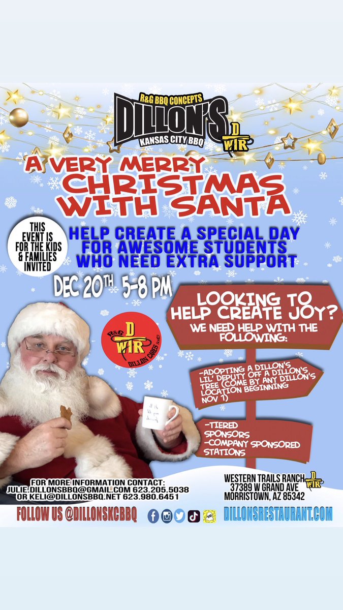 DillonsKCBBQ's tweet photo. We are currently looking for SPONSORS for our 2021 Very Merry Christmas With Santa event. Last year was a huge success and we are hoping to be able to help more students who need extra support, especially during the holidays.
#charity #tistheseason #helpingothers #sponsor https://t.co/OHTrPMMPie