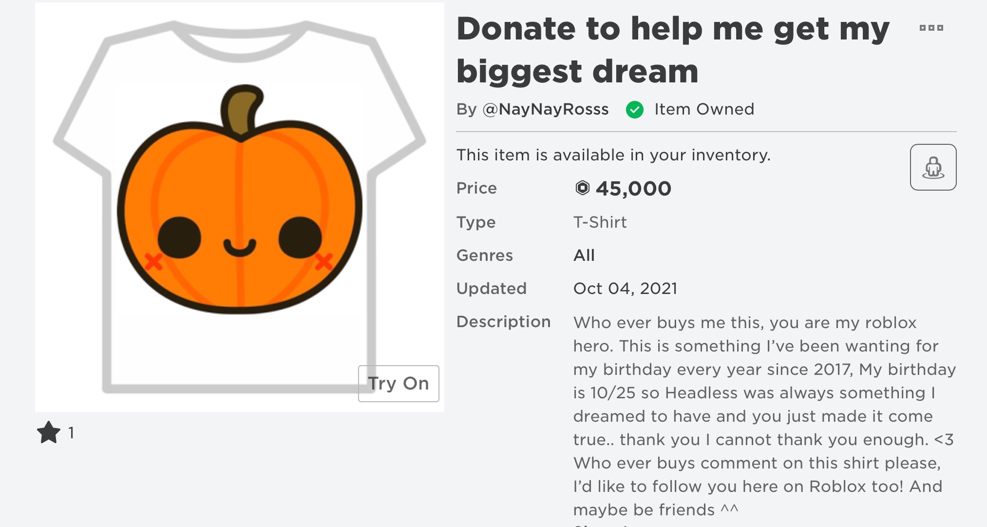 Donation shirt - Roblox