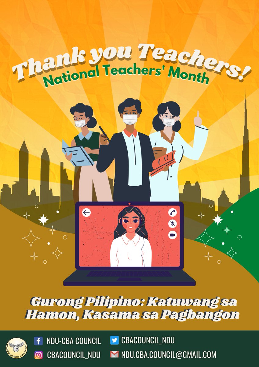 cbacouncil_ndu's tweet photo. Kasalukuyan man nating hinaharap ang mga hamong dulot ng pandemya ay hindi pa rin natitinag ang dekalidad na serbisyo at hindi matatawarang dedikasyon na inihahandog ng ating mga butihing guro. https://t.co/T5kfItpGSI