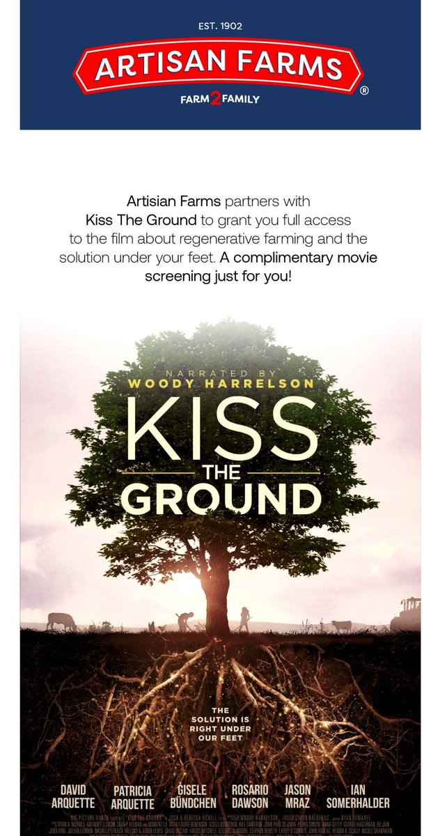 You're invited to a virtual screening about regenerative farming - Kiss The Ground. Check your email ! Movie 🎬 on us ...