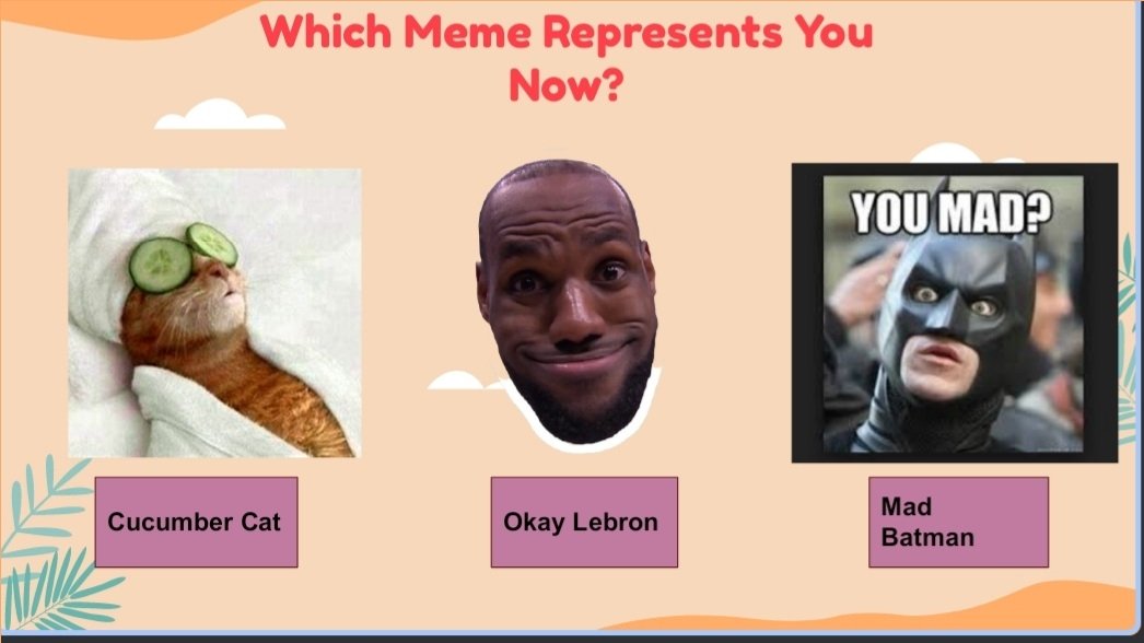 APE_Arima's tweet photo. Checking in before  and after virtual CSULB ASAPP. Students responded by saying out loud which meme they felt like. 
#csulbAPE #physed #csulb https://t.co/tOCmBQev3o