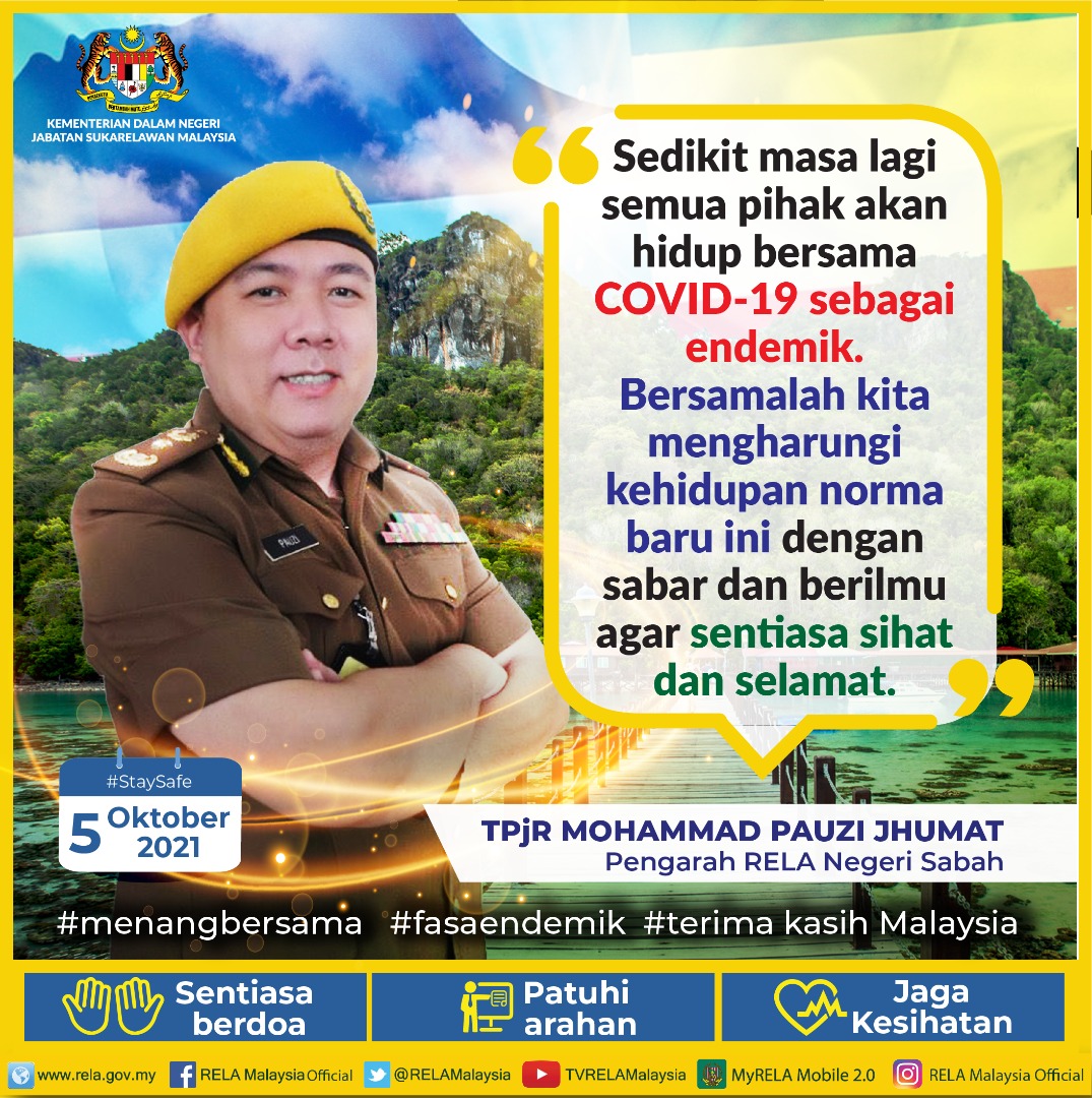 𝙆𝙀𝙈𝙋𝙀𝙉 𝙆𝙀𝙎𝙀𝘿𝘼𝙍𝘼𝙉 :
(PPN - Pelan Pemulihan Negara)
5 Okt 2021 | Selasa :
" Sedikit masa lagi semua pihak akan hidup bersama"
💪💪💪💪

<a href="/KDNPUTRAJAYA/">KDN🇲🇾</a> 
<a href="/dhzhamzah/">Hamzah</a> 
<a href="/IsmailSaid087/">DS Dr. Ismail Mohamed Said</a> 
<a href="/jonathanyasin/">jonathan yasin</a> 
<a href="/yahyakgc/">Yahya Sulaiman</a> 
<a href="/SazaliZin/">Mohd Sazali Mohd Zin</a>