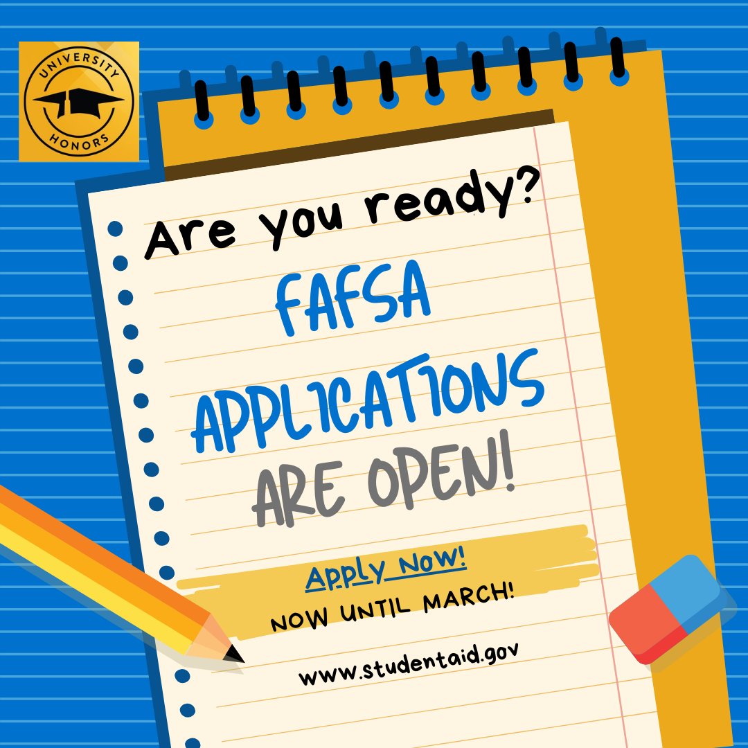 UHP students, the FAFSA application for the 2022 - 2023 school year is now LIVE 🔴!

Please fill out this application as SOON AS POSSIBLE! That way you receive the aid that you deserve. Remember, it's free money that will help you earn your degree here at The Beach!