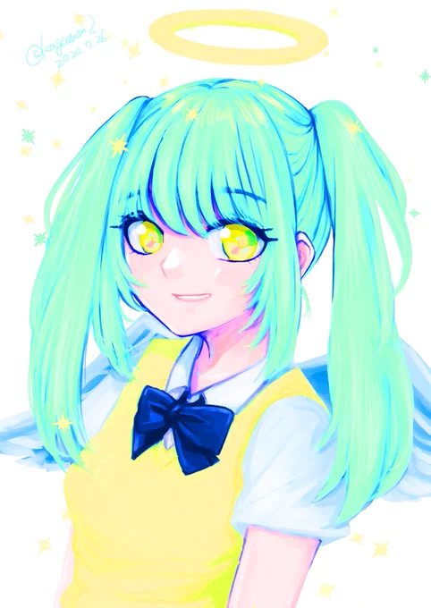 「来ちゃった…!」去年描いたJK天使ちゃん載せときます(右のは再度MAXバージョン) #天使の日 #天使の日だからお前らの天使を晒せ