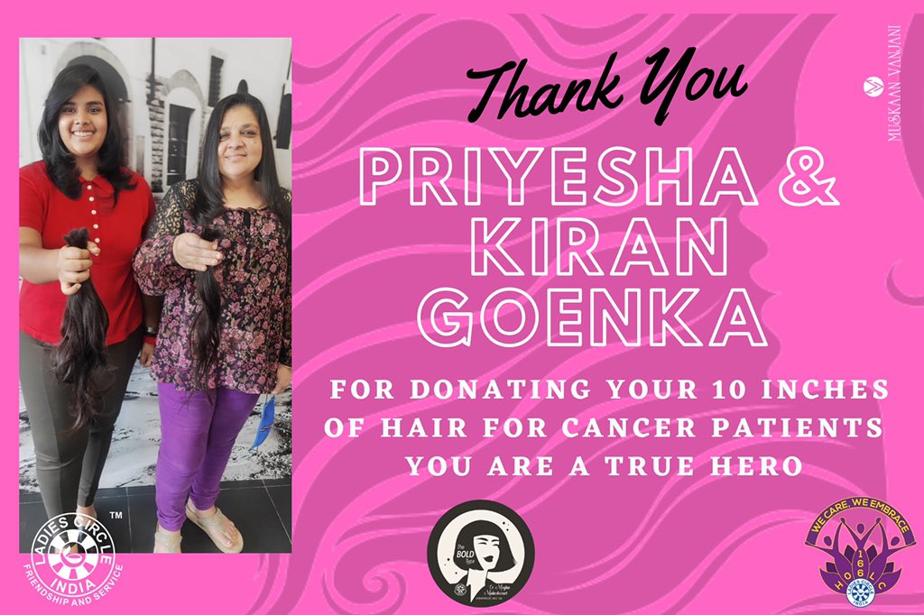 HOLC 166 is proud of PRIYESHA GOENKA and her Mother KIRAN GOENKA for donating their HAIR to bring Dignity and Joy into the lives of Women living with cancer. <a href="/LadiesCircleInd/">Ladies Circle India</a> <a href="/IndLadiescircle/">LadiesCircle India</a> <a href="/thecherianfdn/">The Cherian Foundation</a> @LadiesCircleInt