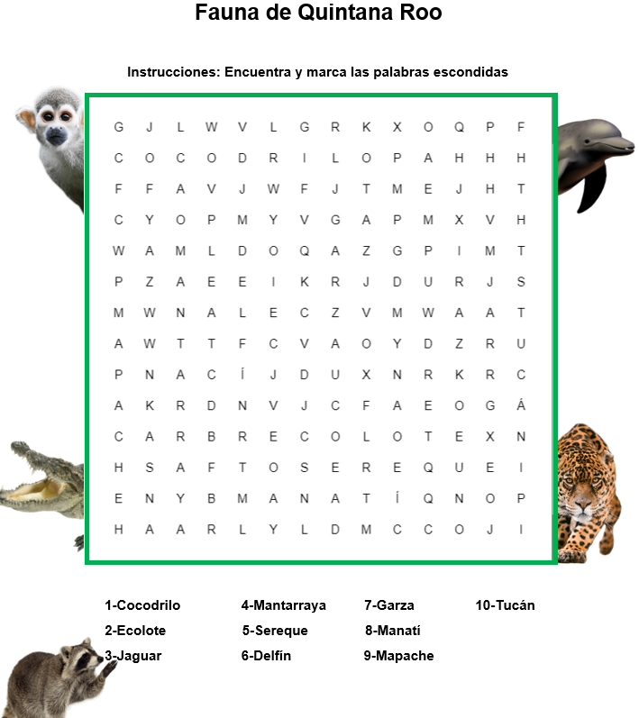 #QuintanaRoo47 Juego de Sopa de Letras en conmemoración del Conversatorio sobre la Fauna Endémica en el Estado de Quintana Roo <a href="/Brando199806/">Brando Feliciano</a> <a href="/JuanCMazum/">Juan Mazum</a> <a href="/omaralpuche/">omar alpuche leal</a> <a href="/TecNM_Cancun/">@TecNM_Cancun</a>