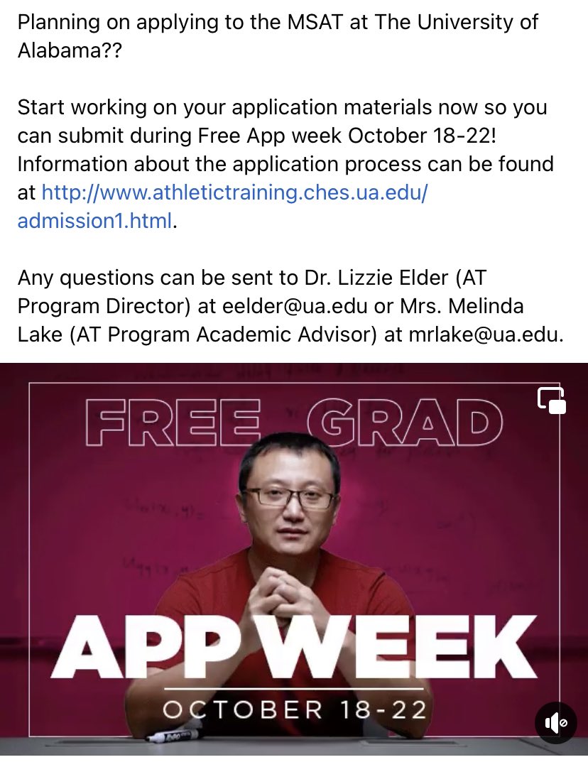 🚨Free Grad Application Week🚨

The University of Alabama MSAT program is accepting applications! 

👇🏼👇🏼👇🏼👇🏼👇🏼👇🏼 #gradschool
