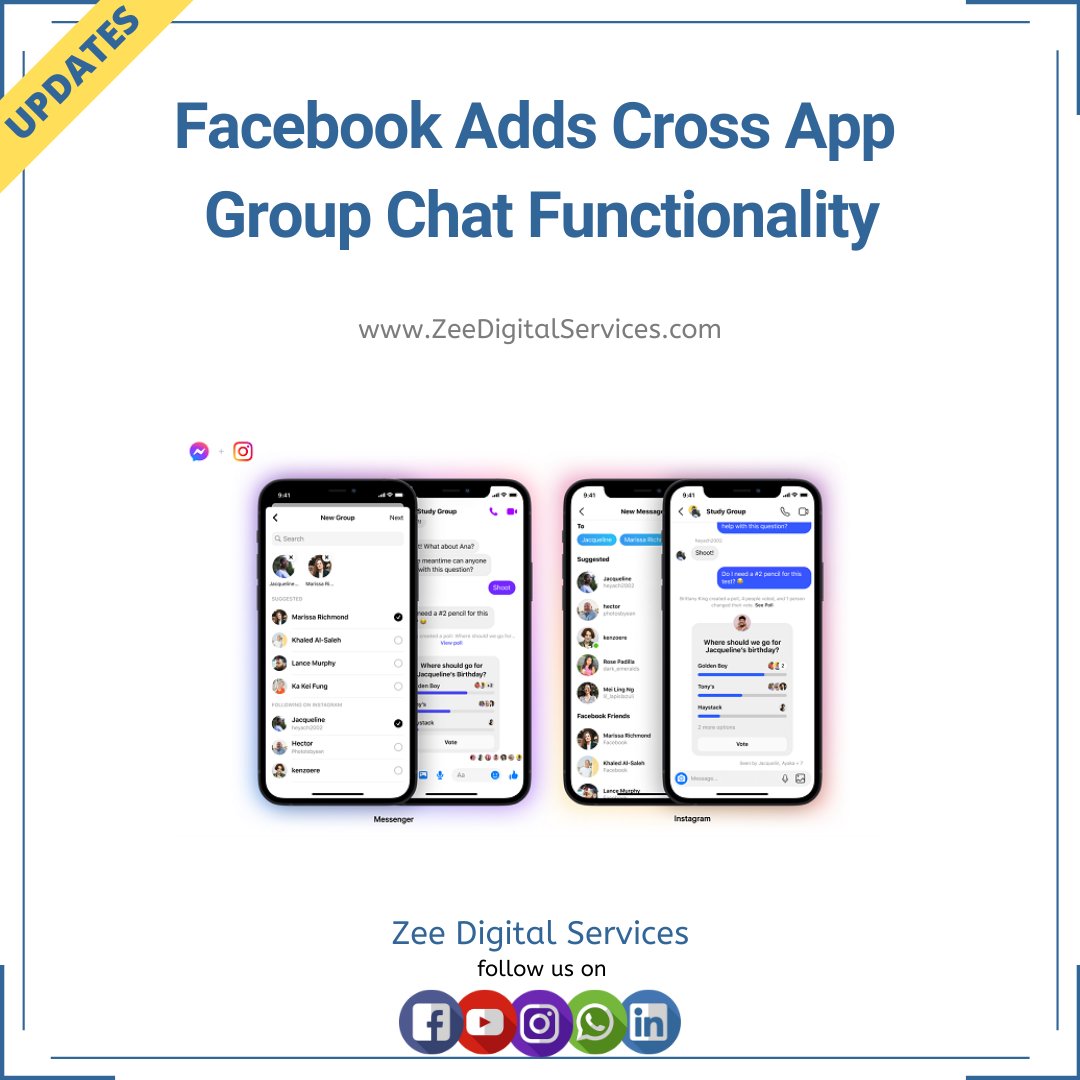 Zee_Digital_Ser's tweet photo. Facebook has announced a raft of new features for Messenger and Instagram Direct, including cross-app group chats, so you can engage in group discussions between the two apps, new group typing indicators to boost engagement, and polls in your IG DMs.

If you like 👍 Digital Marke https://t.co/sFHoF1uubW