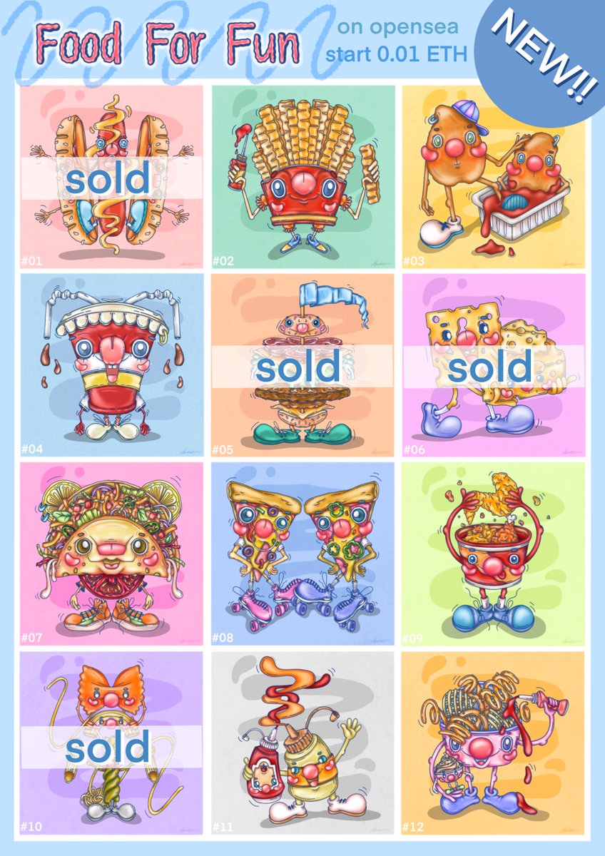 artbypraeww's tweet photo. ๐๐Food For Fun : no. 01-12๐๐
: minimum price 0.01 ETH
: on opensea
: new drop every saturday
check them out --> https://t.co/GmntE8vVNc
#FoodForFunbyP #nftcollector #Cryptoart #NFTcollectibles #NFTTHAILAND #NFTCommunity #NFT https://t.co/kazvujgFtt