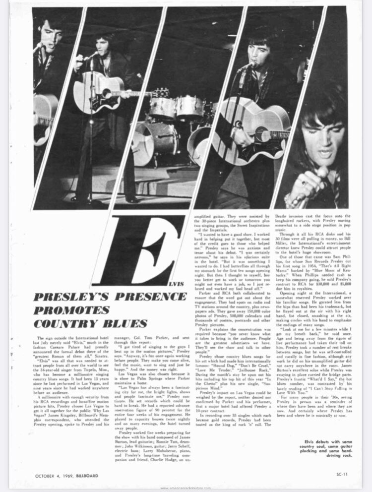 Today in 1969, #Billboard covered #ElvisPresley’s return to performing. #Elvis: “I got tired of singing to the guys I beat up in the motion pictures. Anyway, it’s fun once again working before people. They make you come alive, feel the music, want to sing & just be happy.”