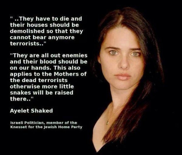 Ayelet Shaked, the lsr*eIi occupation's Minister of Interior who once described the #Palestinian babies as 'snakes', is visiting the United Arab Emirates to open the Isr*eli bavilion in the Dubai World Expo 2020. 
NEVER #visitUAE
#لنقاطع_إكسبو_دبي