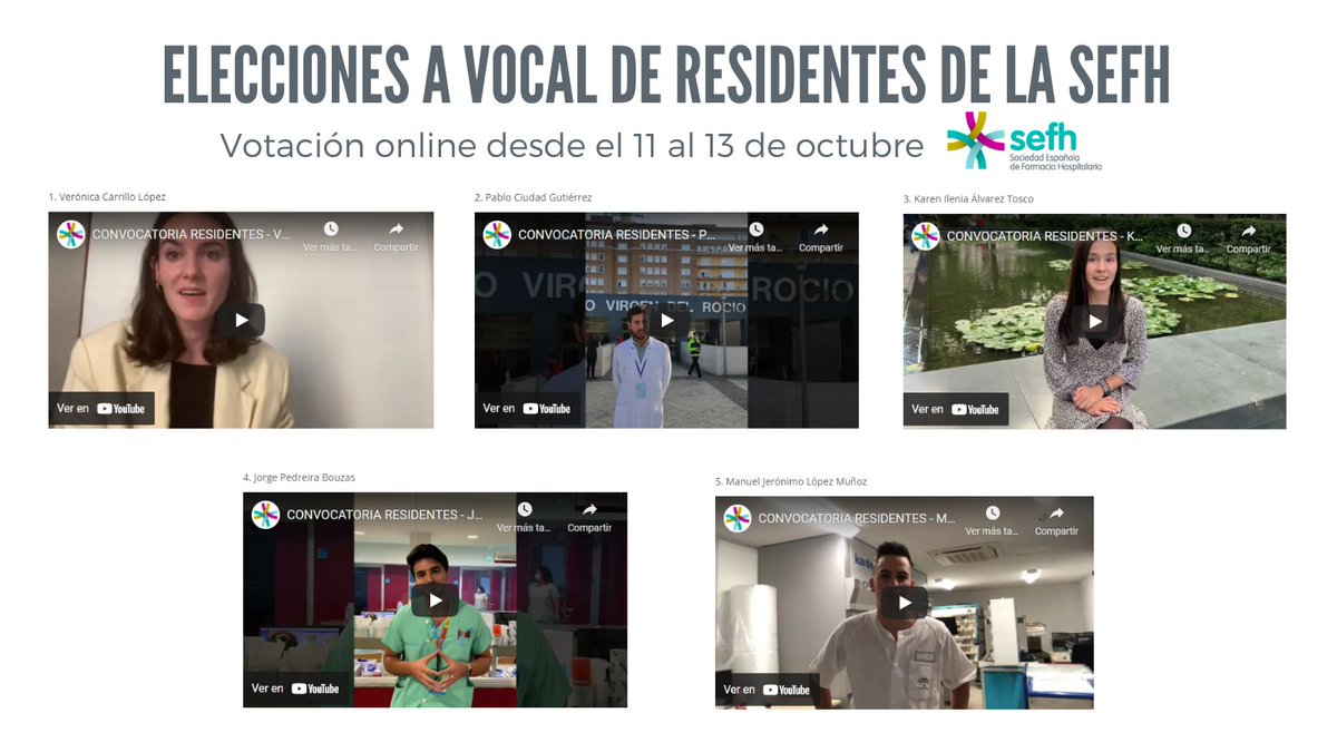 sefh_'s tweet photo. 📢📹Ya están disponibles los vídeos de los candidatos a vocal de residentes de la SEFH 👉 https://t.co/qUASyVZ4w6

Y el próximo jueves 7 de octubre a las 8:15h podrás conocerlos mejor y preguntar tus dudas vía #zoom https://t.co/6vL78qtZlU