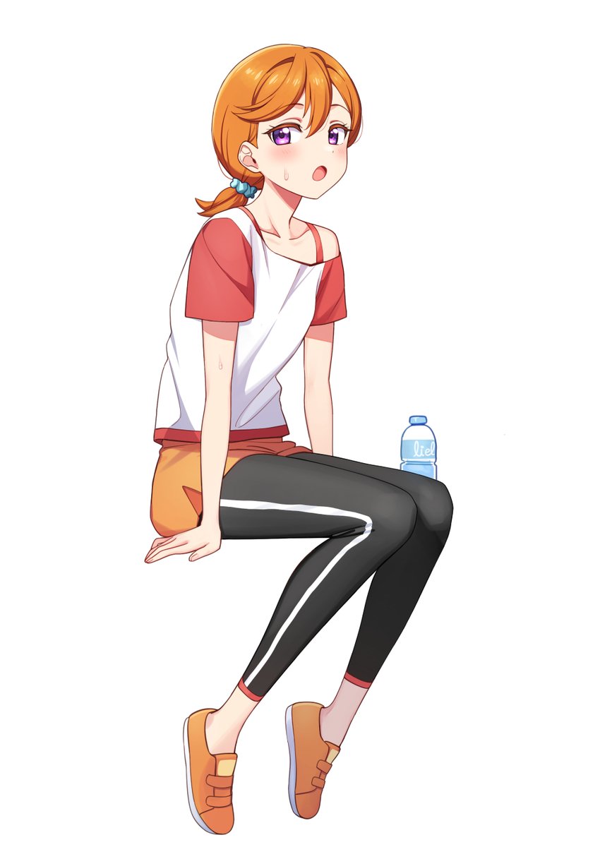 shibuya kanon 1girl solo purple eyes orange hair white background leggings sitting  illustration images