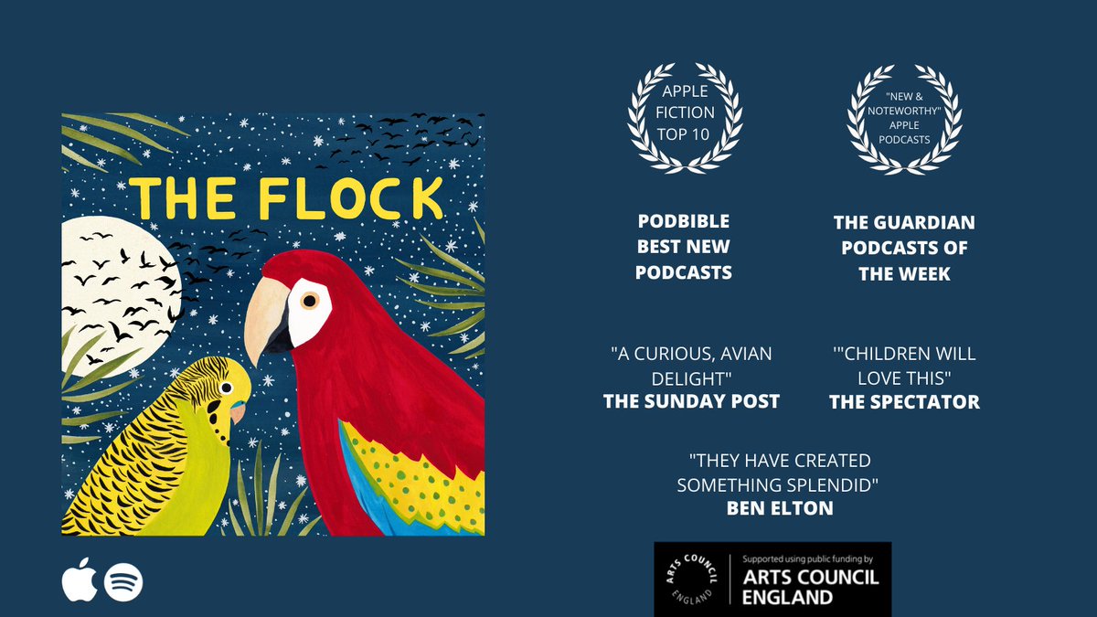 All 8 episodes of 'The Flock' my audio drama podcast with songs are now available on <a href="/ApplePodcasts/">Apple Podcasts</a> &amp; <a href="/Spotify/">Spotify</a>.

anchor.fm/theflockpod

It's a collaboration with my brother &amp; we've been blown away by the response. It's about birds rising against environmental destruction.