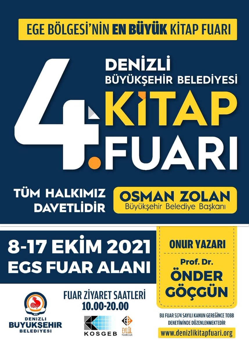 KİTAP EN İYİ ARKADAŞTIR.

<a href="/DenizliBSB/">Denizli Belediyesi</a> miz tarafından Ege Bölgesinin En Büyük  Kitap Fuarı Açılıyor.
Fuarda İl Halk Kütüphanemiz de Yerini Alacak. Üye olmayanlar Kütüphanemize Üye olabileceklerdir <a href="/MehmetNuriErsoy/">Mehmet Nuri Ersoy</a> <a href="/AhmetMisbah/">Ahmet Misbah Demircan</a> <a href="/OdabasAli/">Ali Odabaş</a> @alifuatatik <a href="/osmanzolan/">Osman ZOLAN 🇹🇷</a>